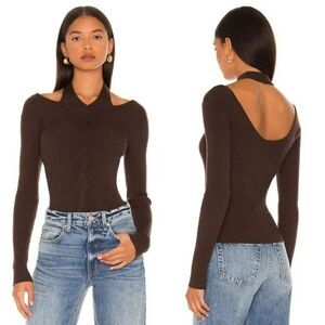Jonathan Simkhai Leah Twisted Cable Knit Halter Brown Wool Long Sleeve Top XS